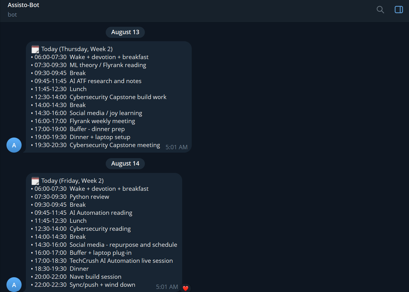 Telegram daily summary