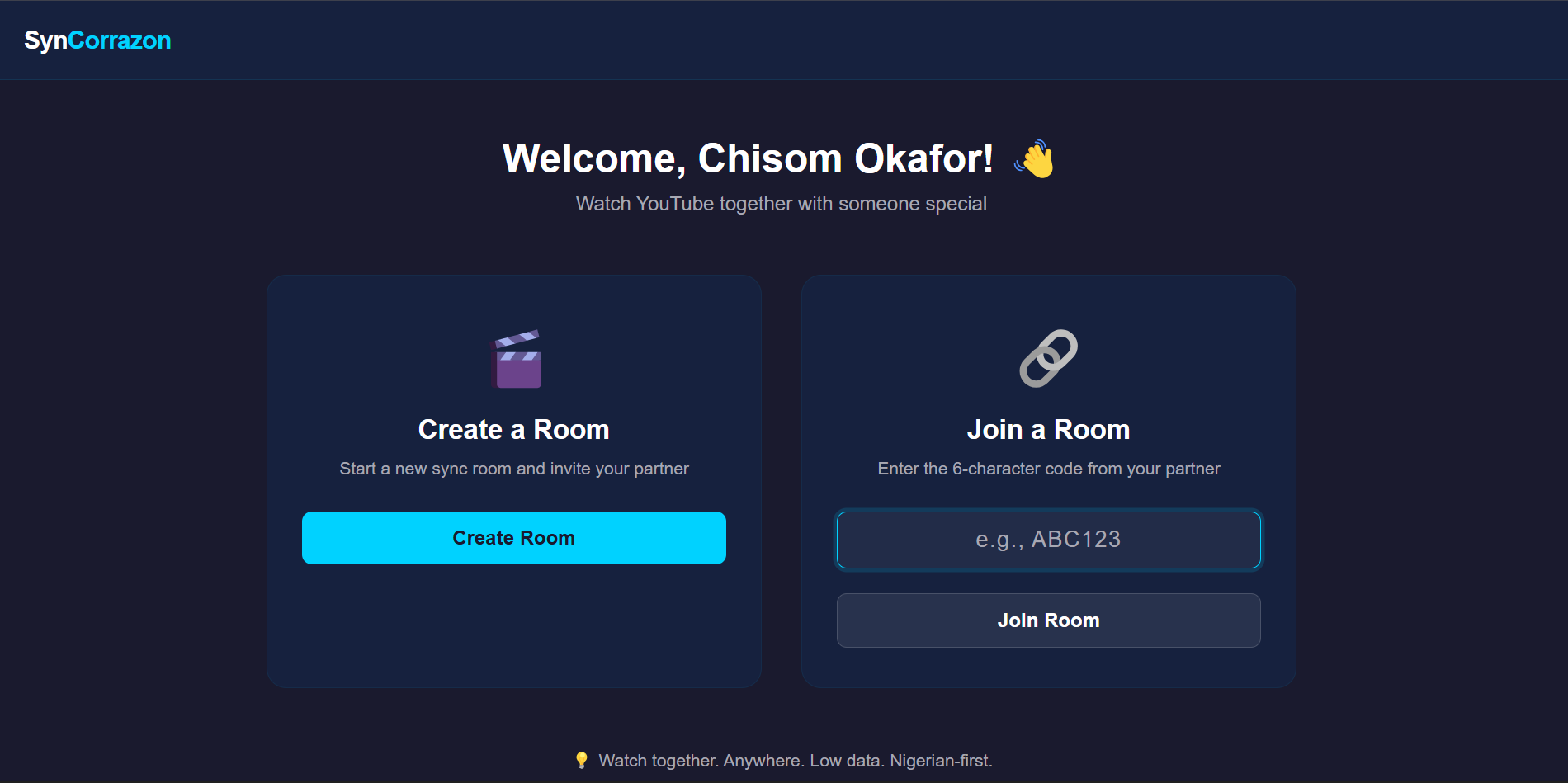 SynCorrazon custom frontend landing page